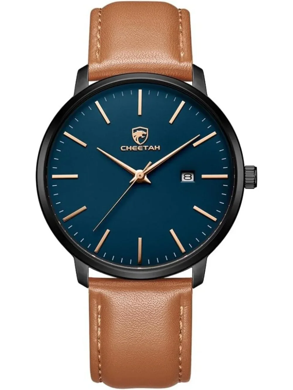 Men's Brown/Black/Blue Leather Strap Minimalist Waterproof Quartz Wrist Watch